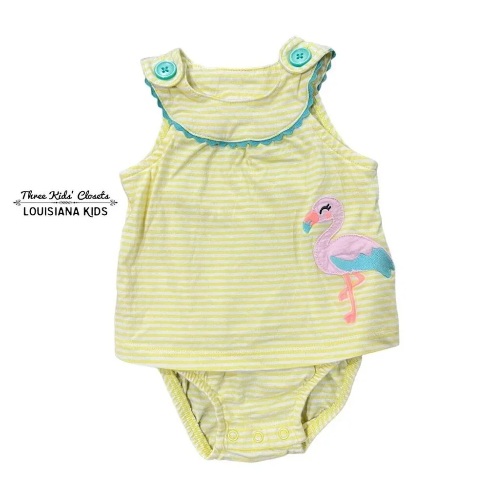 Carter's 6m Yellow Striped Flamingo Romper